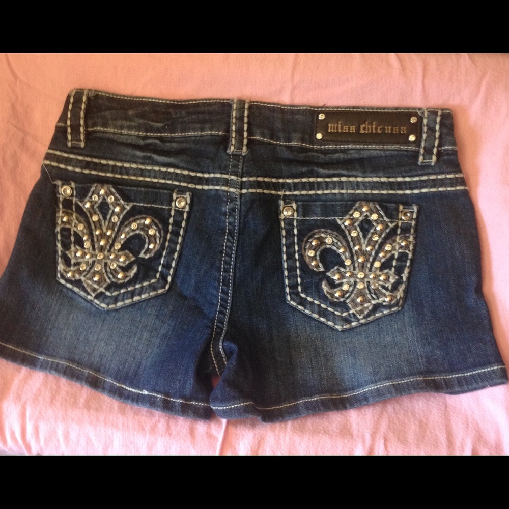 MISS CHIC RHINESTONE & SILVER  STUDDED JEAN SHORTS